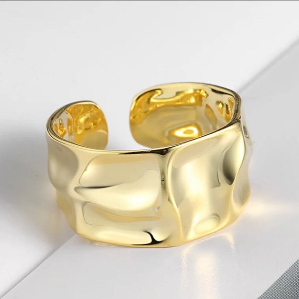 18K GOLD PLATED IRREGULAR RESIZABLE WIDE BAND RING RING - Picture 2 of 4